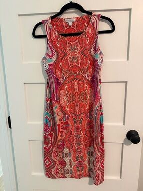 Charter Club Red Paisley Midi Shift Dress with Turquoise Accents